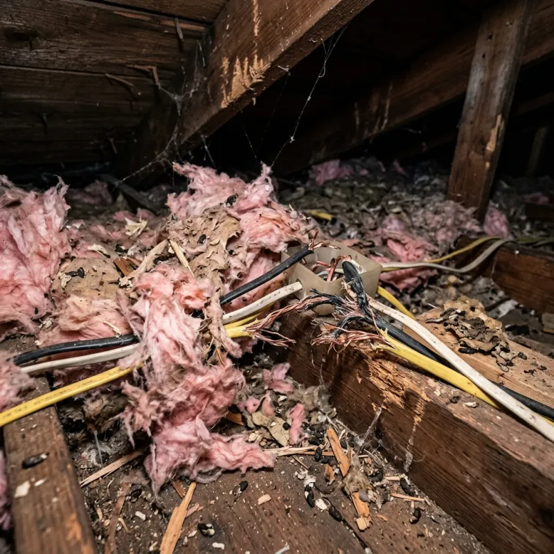 Contaminated ceiling insulation being assessed in a Wheelers Hill roof space