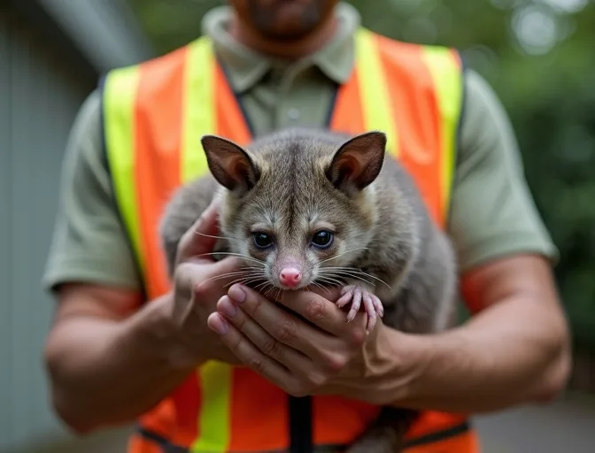 Animal handler safely recovering a deceased possum in Wheelers Hill